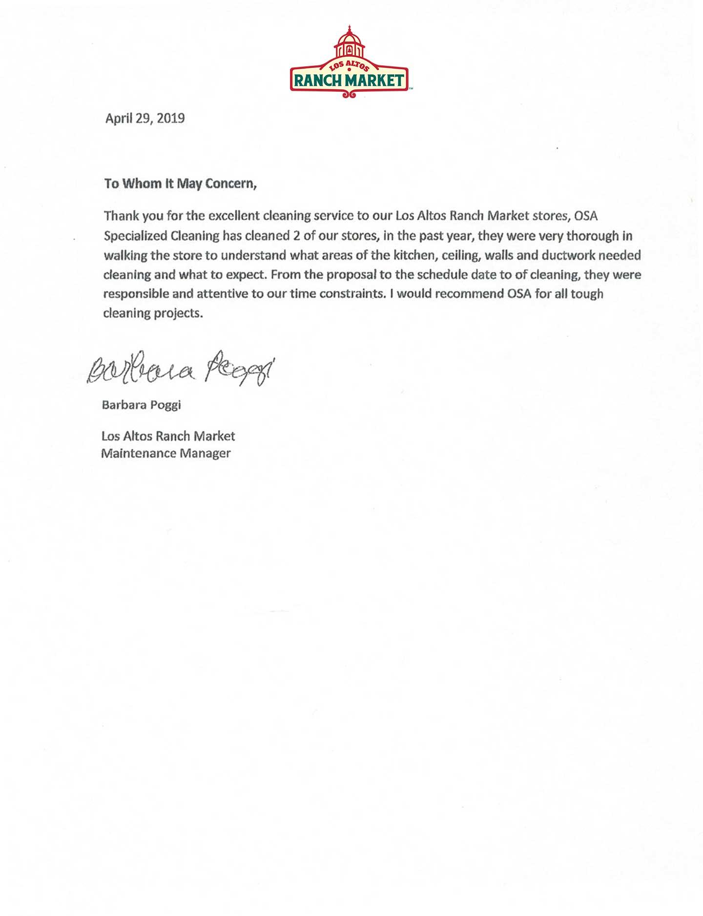 Los Altos Ranch Market Testimonial