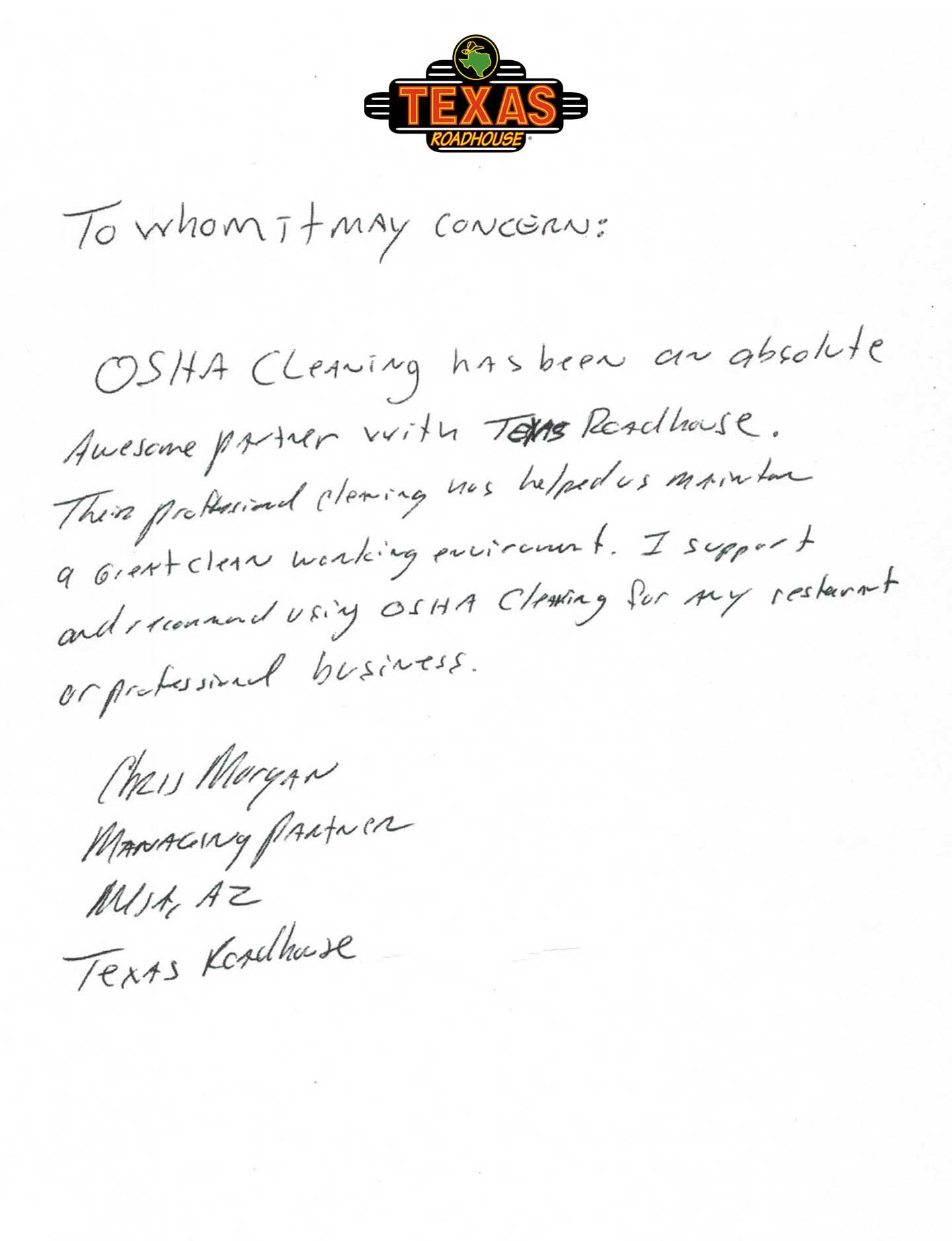 Texas Roadhouse Mesa Testimonial